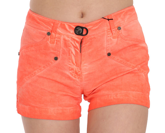 PLEIN SUD – Orangefarbene Mini-Shorts aus Baumwoll-Jeansstoff mit mittlerer Taille