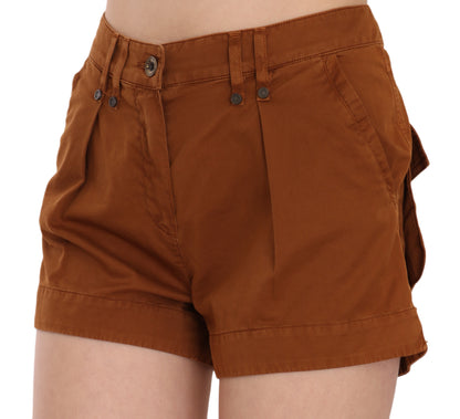 PLEIN SUD – Braune Mini-Shorts aus Baumwoll-Jeansstoff mit mittlerer Taille