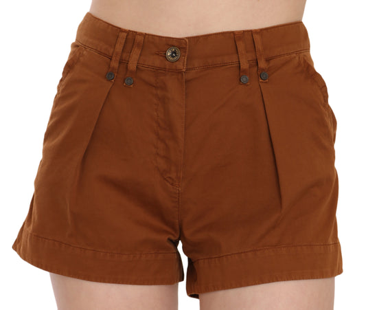 PLEIN SUD – Braune Mini-Shorts aus Baumwoll-Jeansstoff mit mittlerer Taille