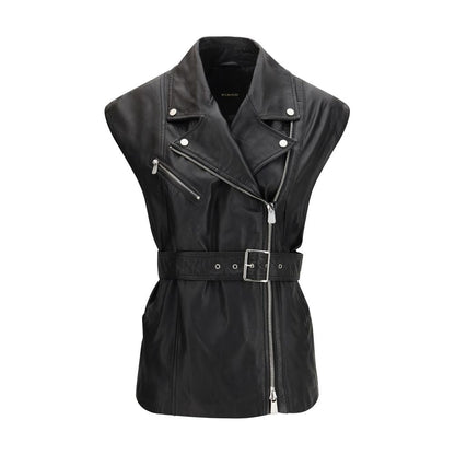 PINKO Black Goatskin Sleeveless Jacket