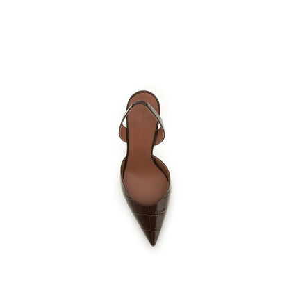 Amina Muaddi Brown Calf Leather Bos Taurus Platform Pumps