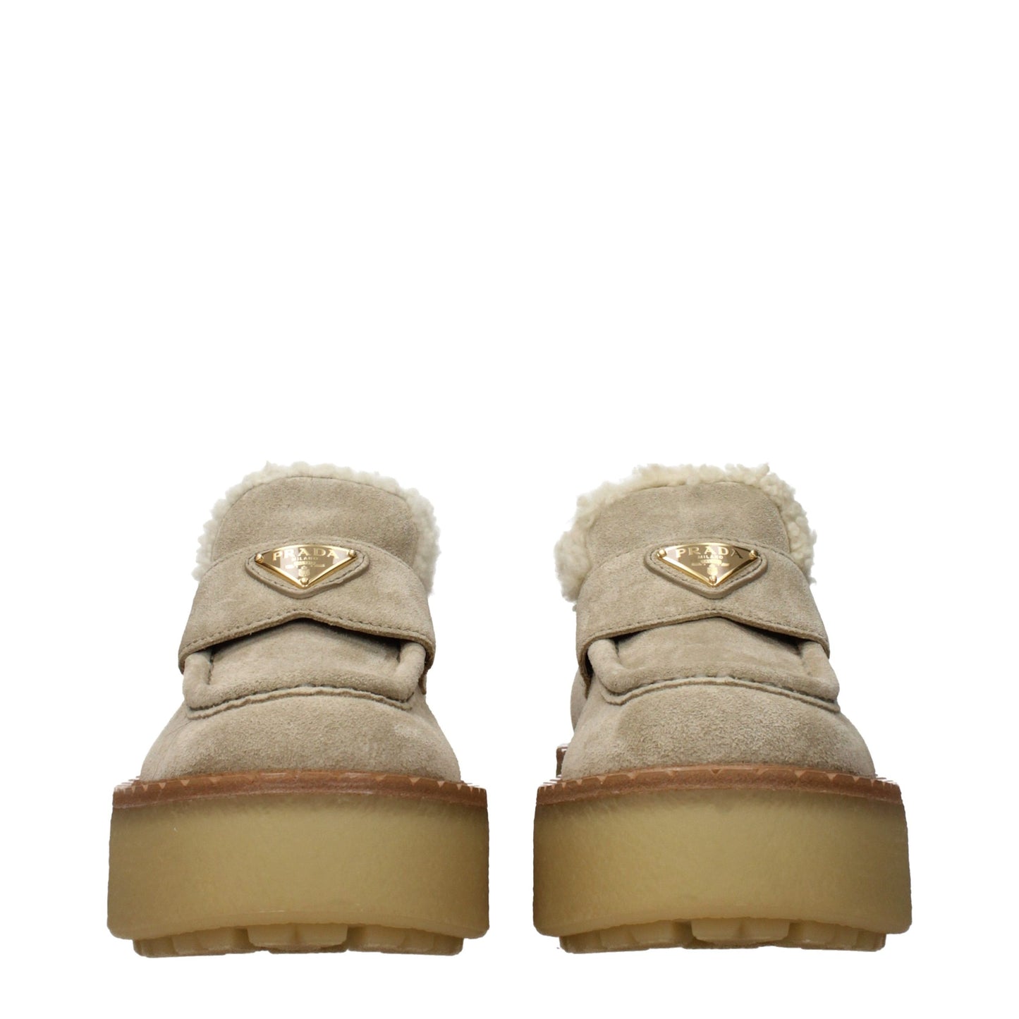 Prada Beige Leather Platform Loafers