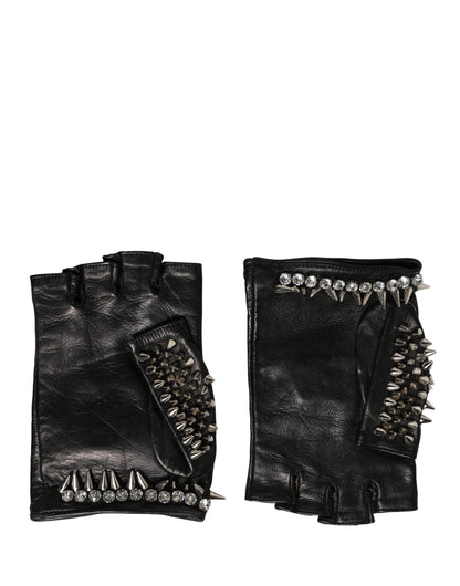 Dolce & Gabbana Women Black Embellished Wrist Length Mitten Gloves