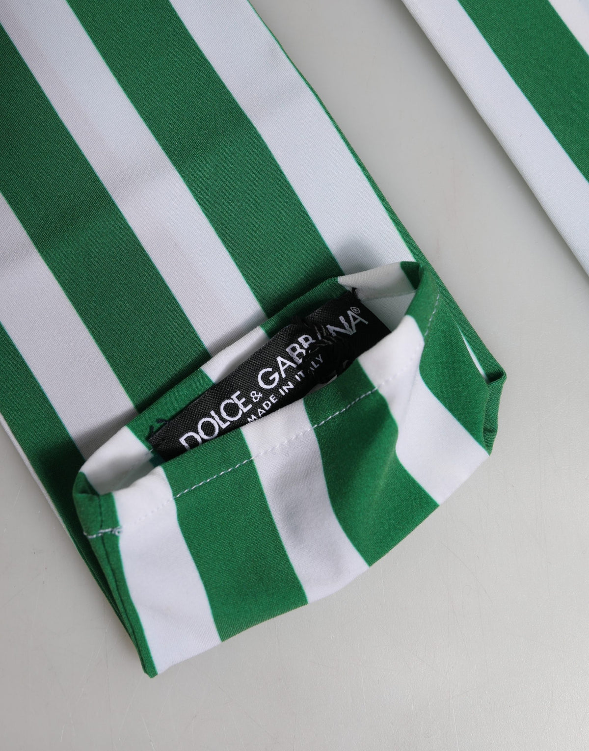 Dolce & Gabbana Green White Stripes Nylon Elbow Length Women Gloves