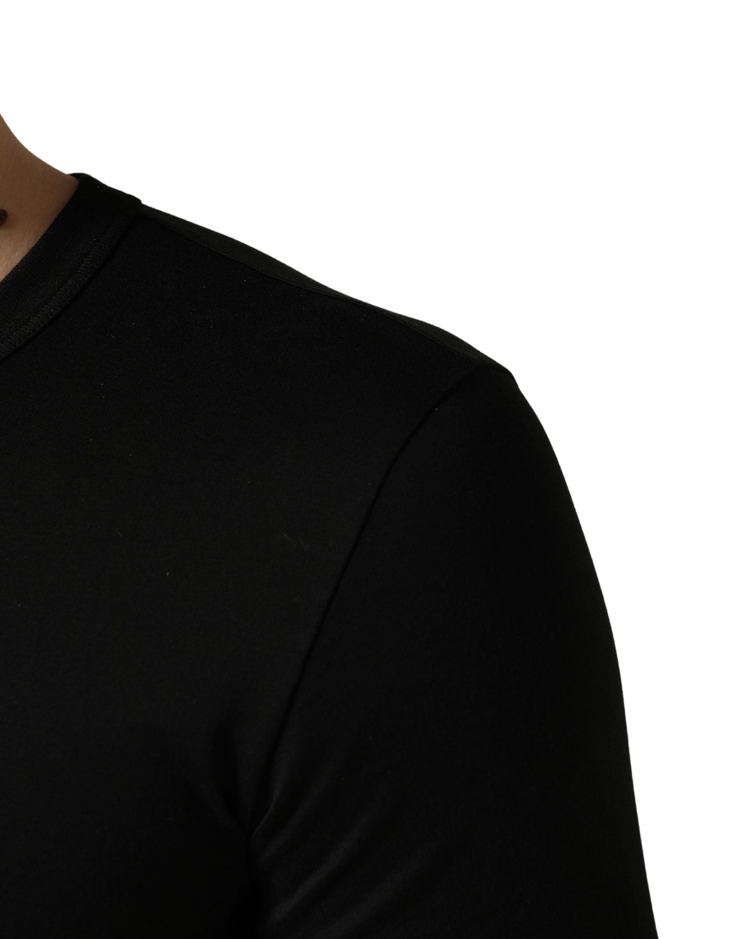 Dolce & Gabbana Black Crown Embroidery Men Crew Neck  T-shirt