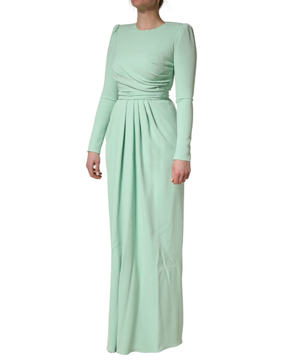 Dolce & Gabbana Green Viscose Long Sleeves Long Gown Dress