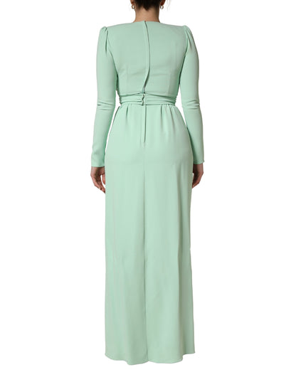 Dolce & Gabbana Green Viscose Long Sleeves Long Gown Dress