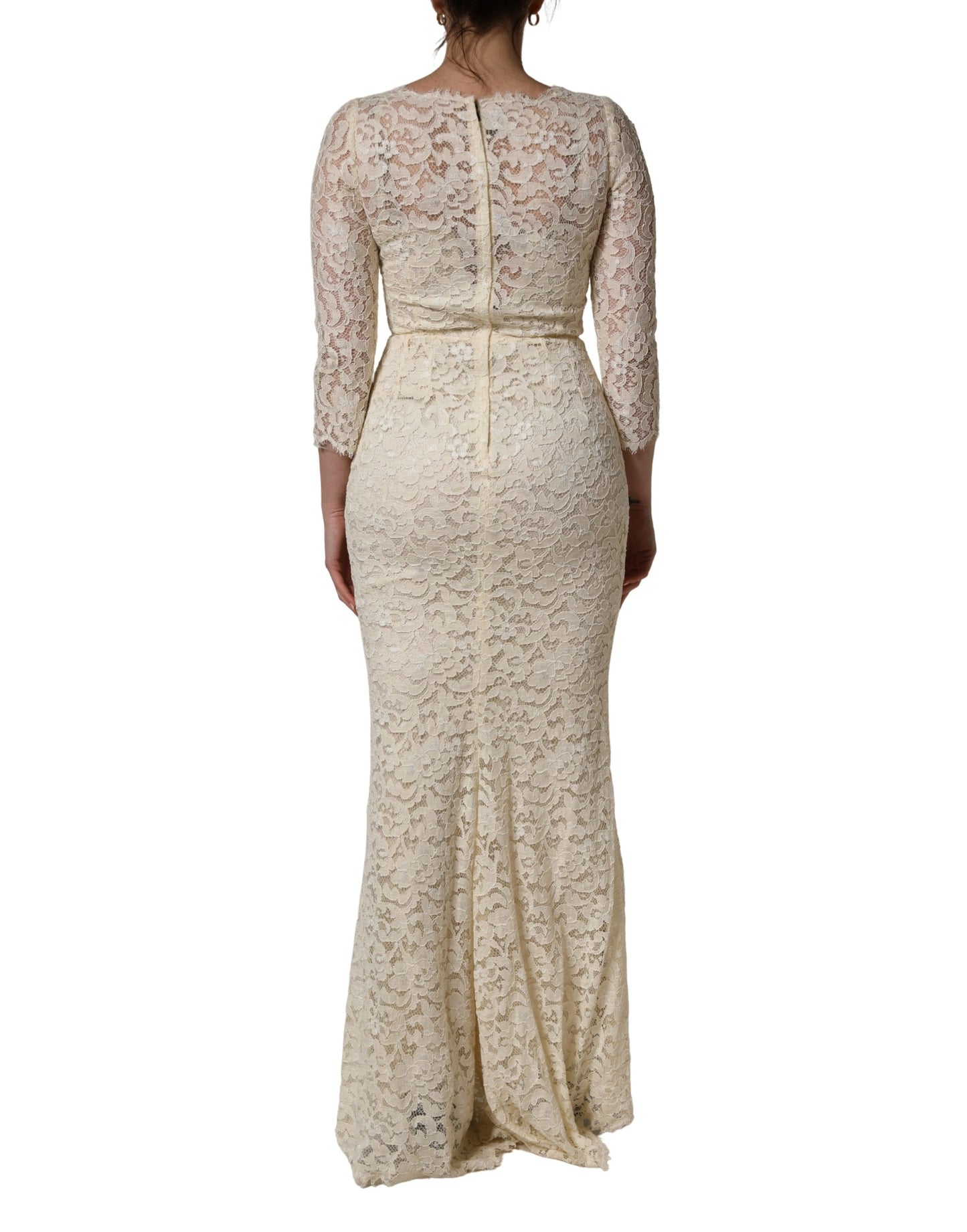 Dolce & Gabbana Off White Floral Lace Sheath Maxi Dress