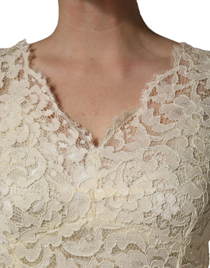 Dolce & Gabbana Off White Floral Lace Sheath Maxi Dress