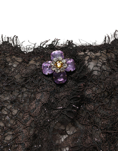 Dolce & Gabbana Black Floral Lace Sheath Long Maxi Dress