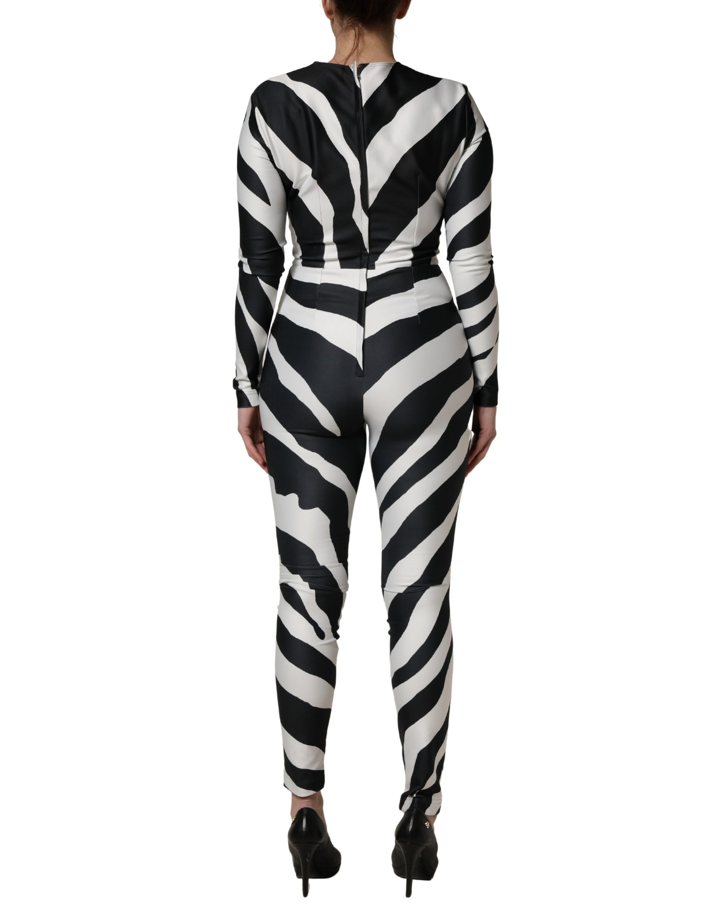 Dolce & Gabbana Black White Polyester Zebra Pattern Jumpsuit
