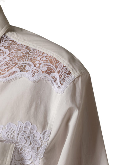 Dolce & Gabbana White Cotton Lace Trim Long Sleeves Jumpsuit