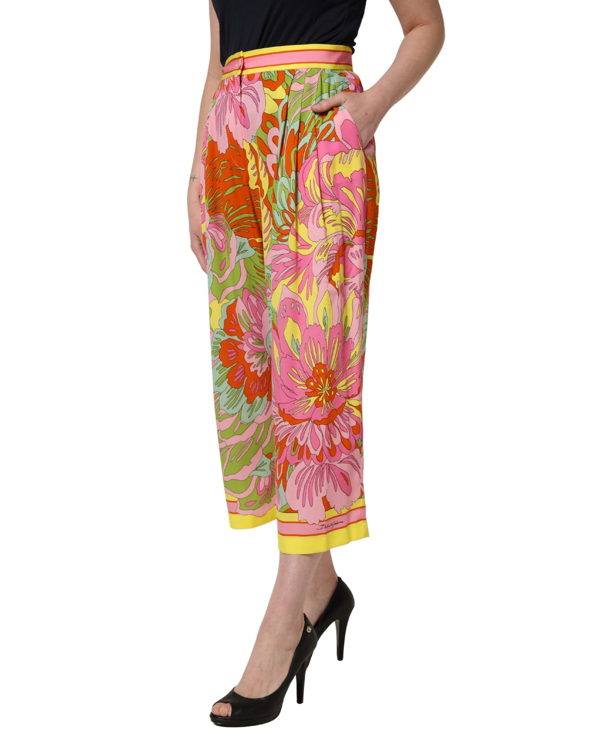 Dolce & Gabbana Cropped Hose mit mehrfarbigem Blumendruck