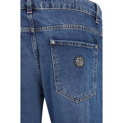 Philipp Plein Blue Cotton Straight-Leg Jeans