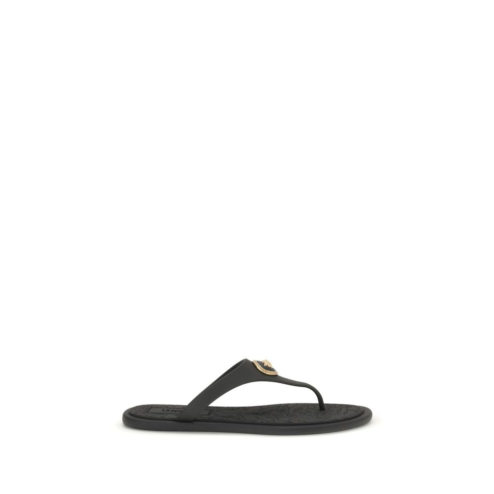 Versace Black Rubber Flip-Flop Sandals