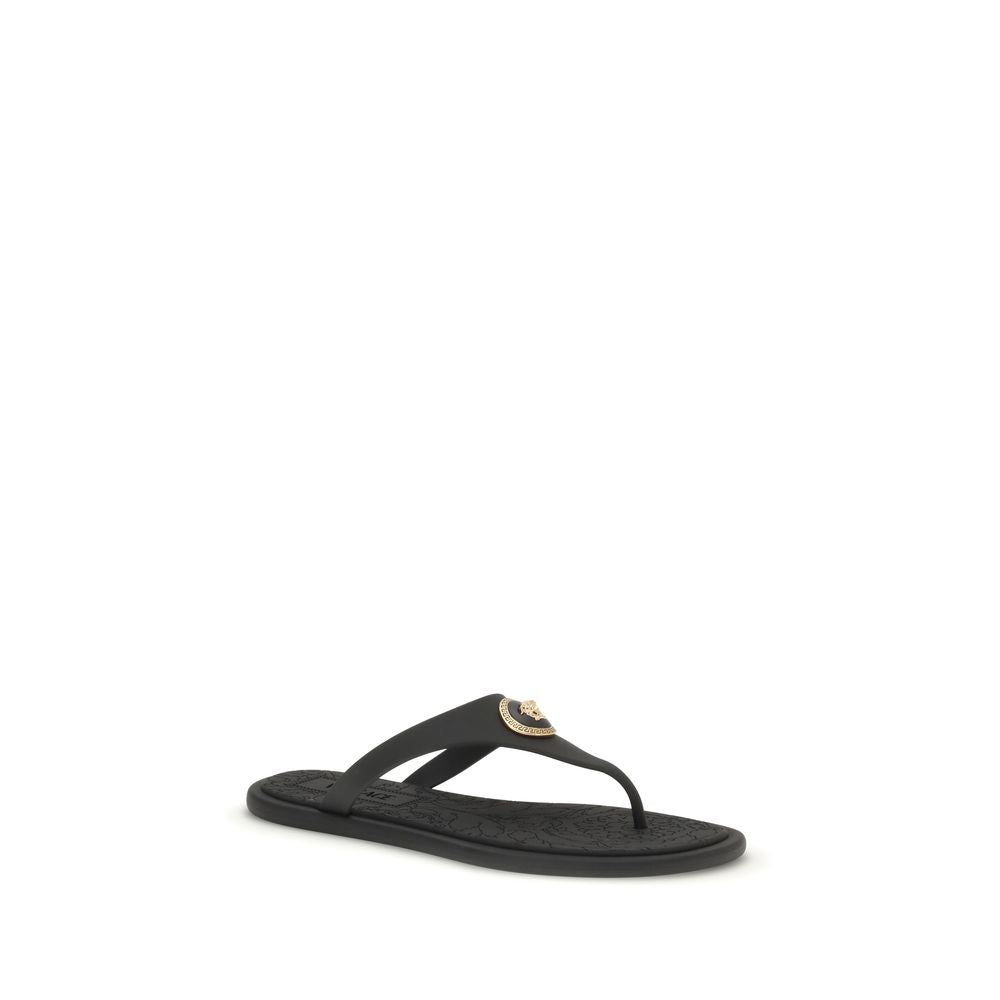 Versace Black Rubber Flip-Flop Sandals