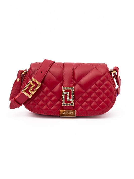 Versace Red Leather Quilted Shoulder Strap Bag
