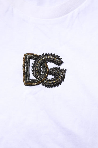 Dolce & Gabbana White Cotton DG Logo Embroidery Men  T-shirt