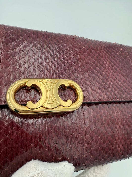 Celine CELINE TRIOMPHE Reptile Skin Burgundy Clutch