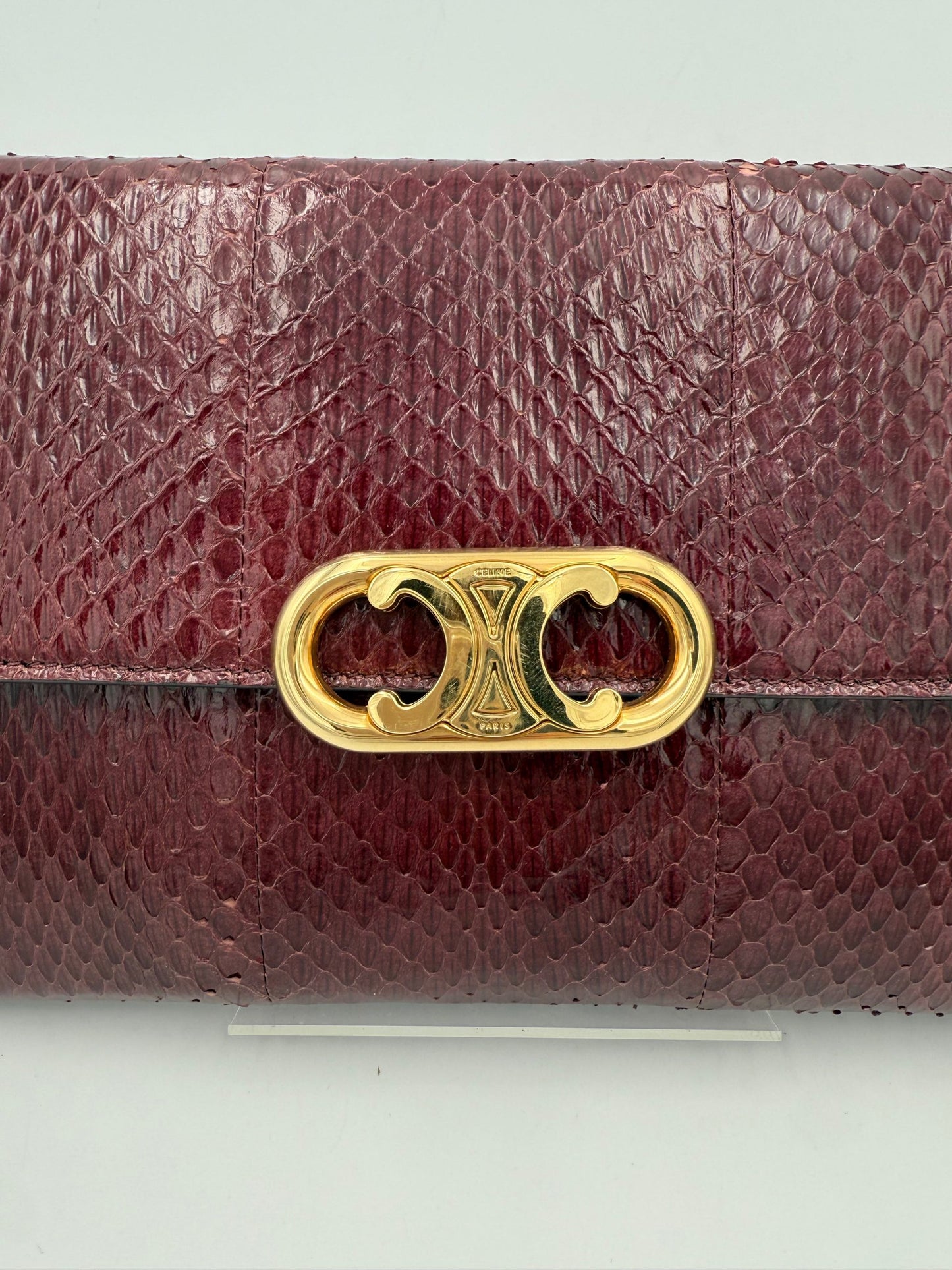 Celine CELINE TRIOMPHE Reptile Skin Burgundy Clutch