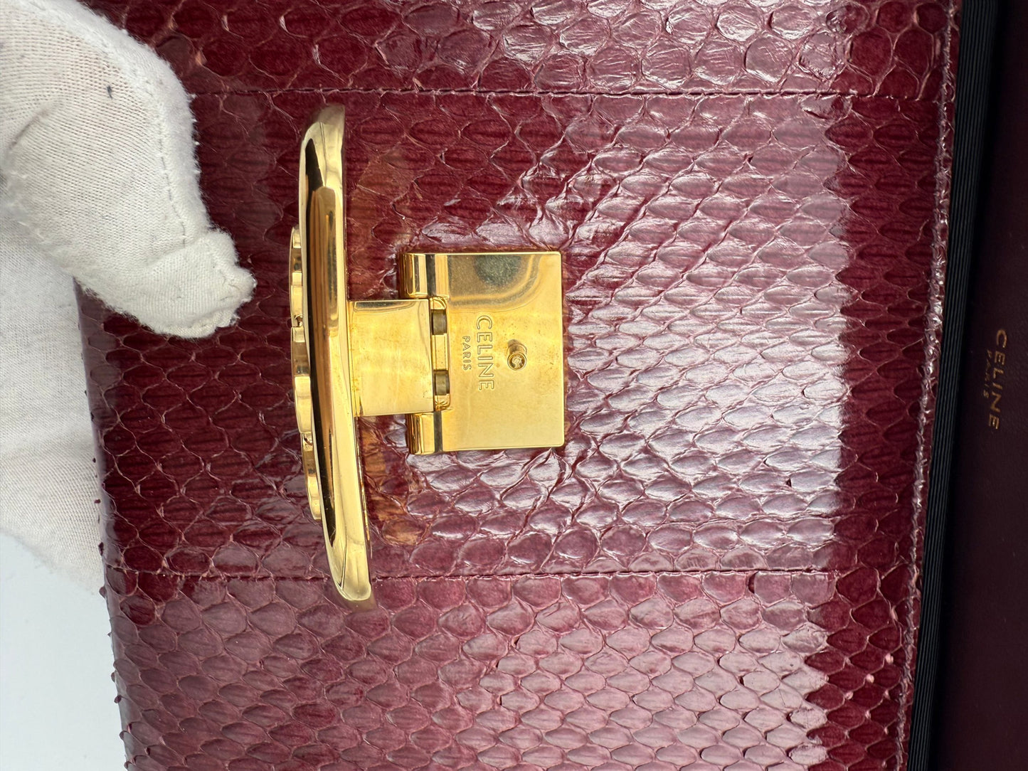 Celine CELINE TRIOMPHE Reptile Skin Burgundy Clutch