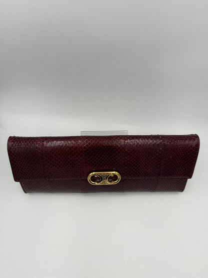 Celine CELINE TRIOMPHE Reptile Skin Burgundy Clutch