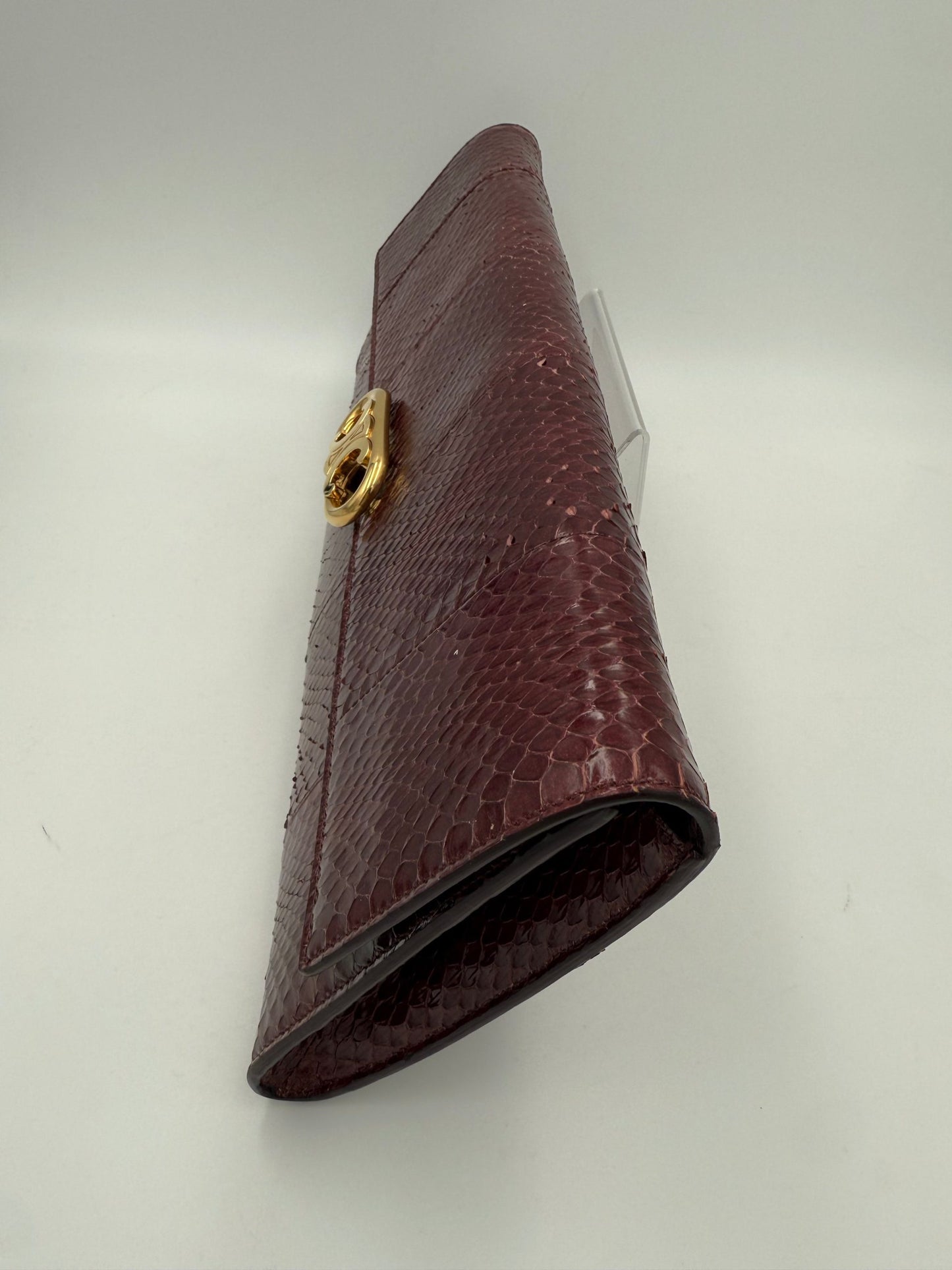 Celine CELINE TRIOMPHE Reptile Skin Burgundy Clutch