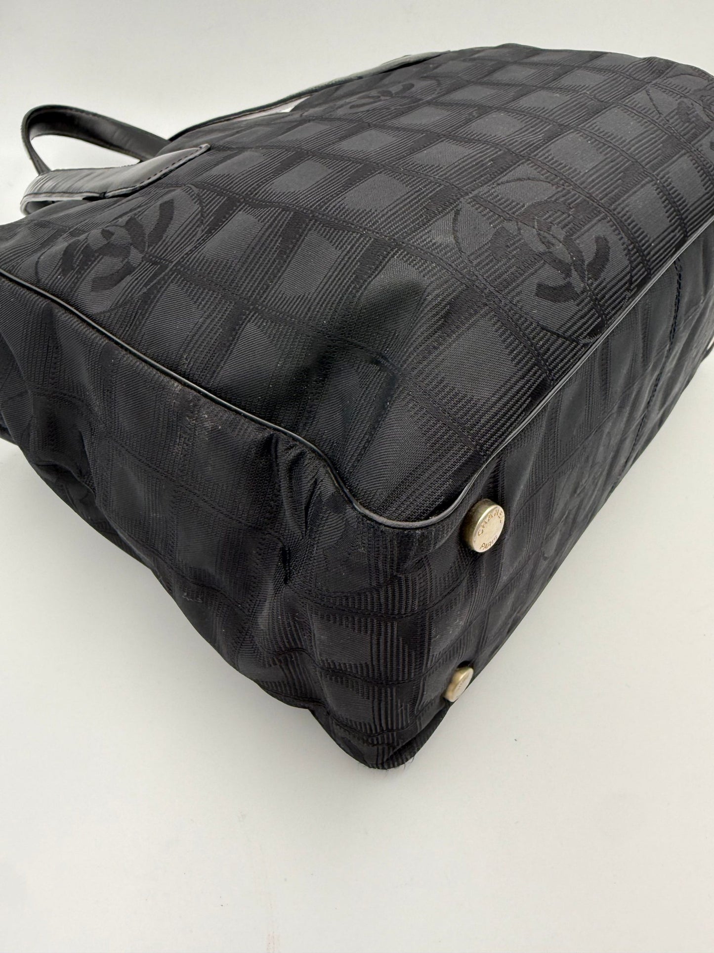 Chanel CHANEL Shopping Black Leather and Fabric Tote Bag