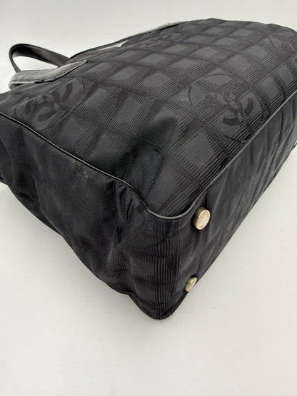 Chanel CHANEL Shopping Black Leather and Fabric Tote Bag