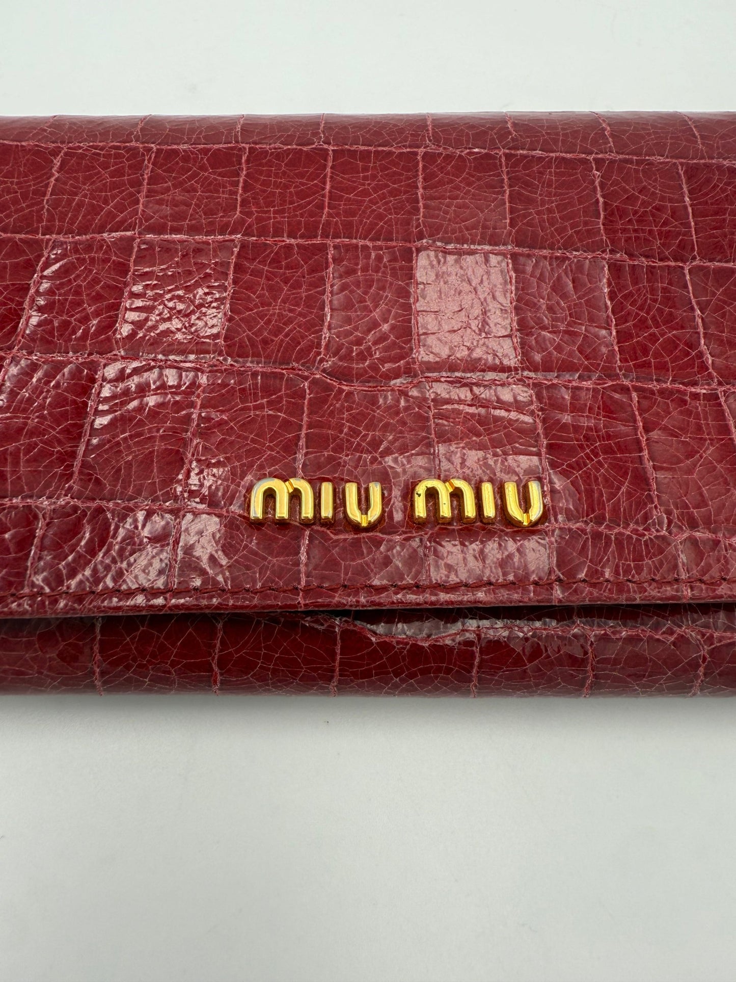 Miu Miu MIU MIU Rosso Crocodile Print Leather Wallet