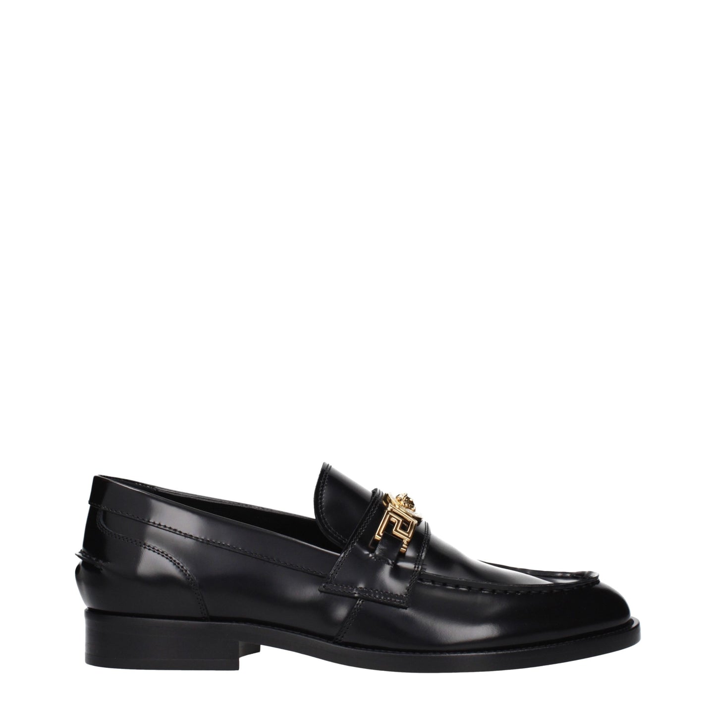 Versace Black Leather Slip-On Loafers