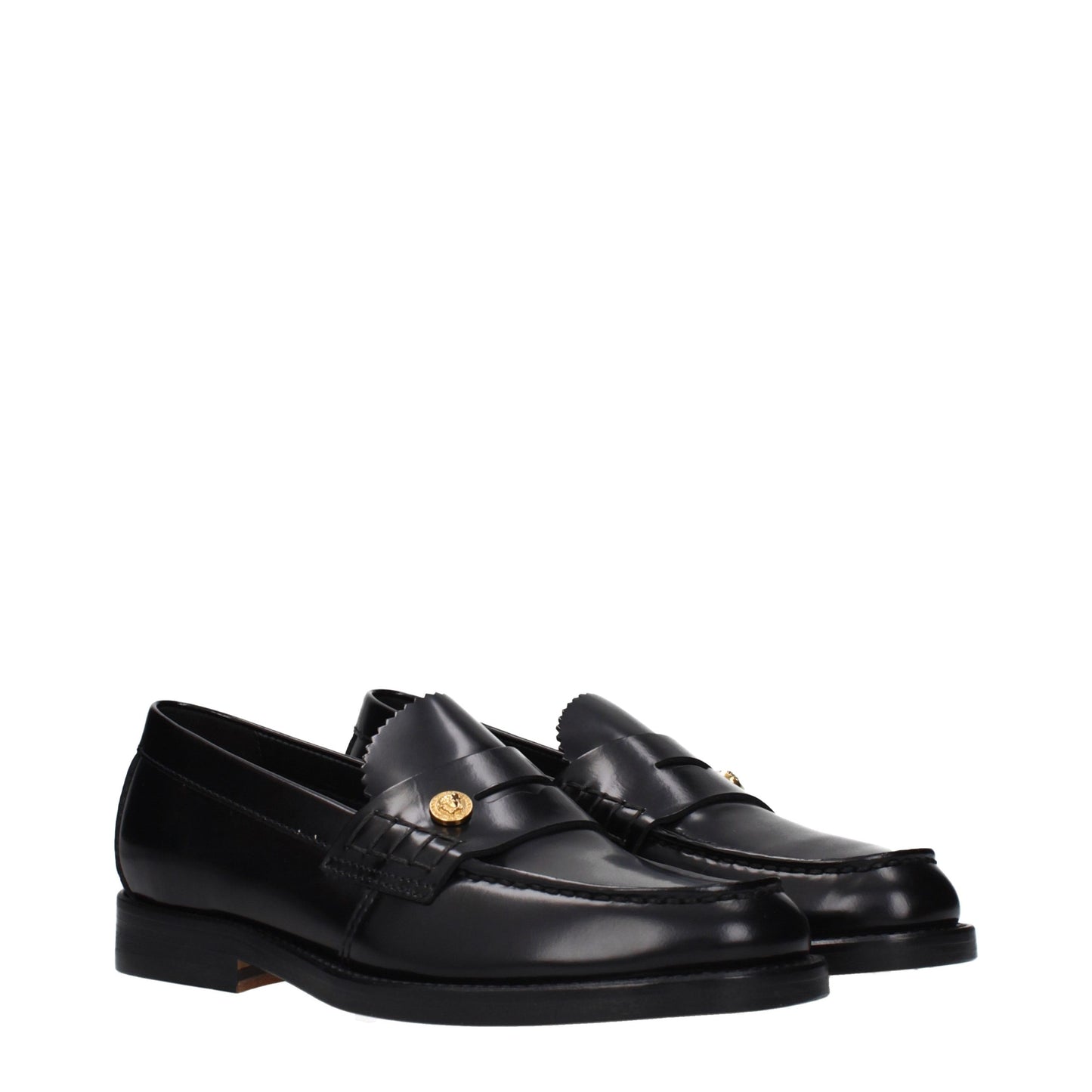 Versace Black Leather Slip-On Loafers