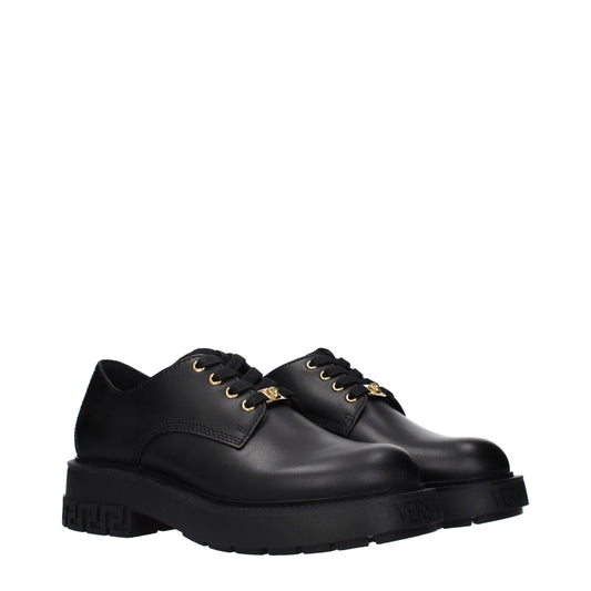 Versace Black Leather Oxfords And Derbies