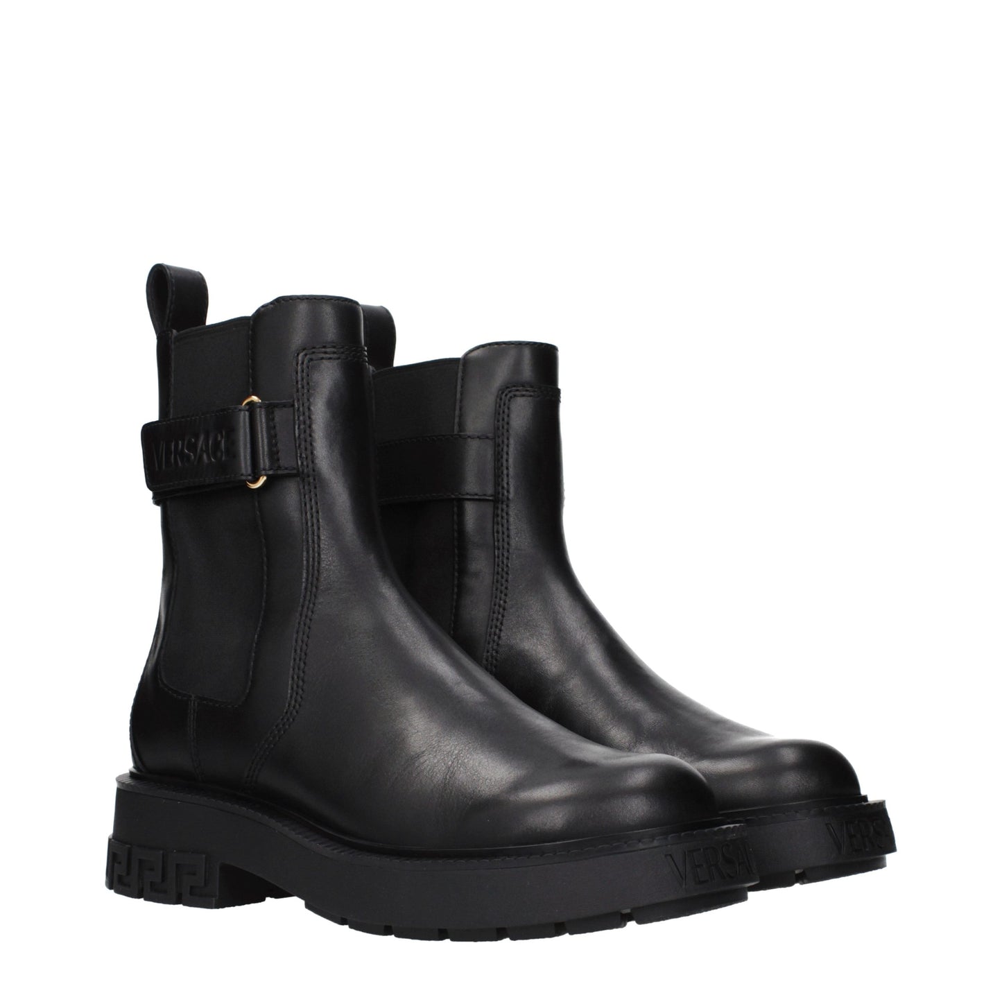 Versace Black Leather Ankle Boots