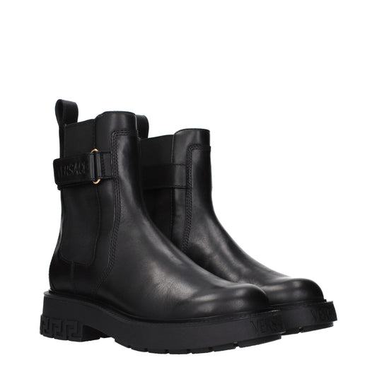Versace Black Leather Ankle Boots
