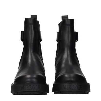 Versace Black Leather Ankle Boots