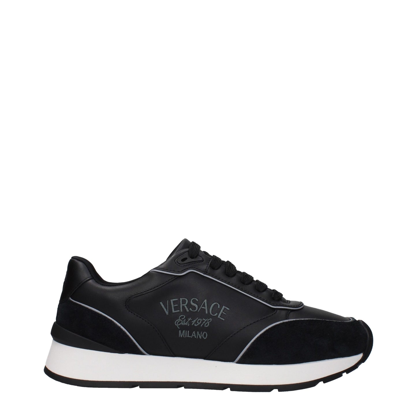 Versace Black Leather Low Top Sneakers