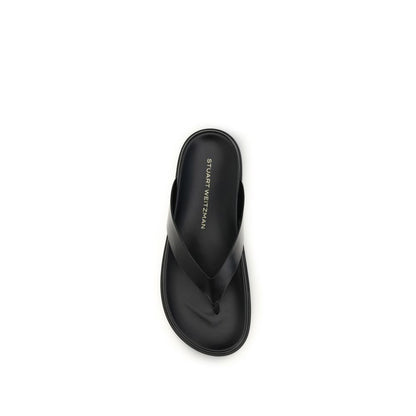 Stuart Weitzman Black Calf Leather Bos Taurus Flip-Flop Sandals