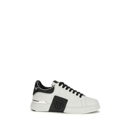 Philipp Plein White Calf Leather Bos Taurus Low Top Sneakers