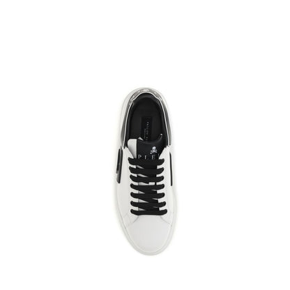 Philipp Plein White Calf Leather Bos Taurus Low Top Sneakers