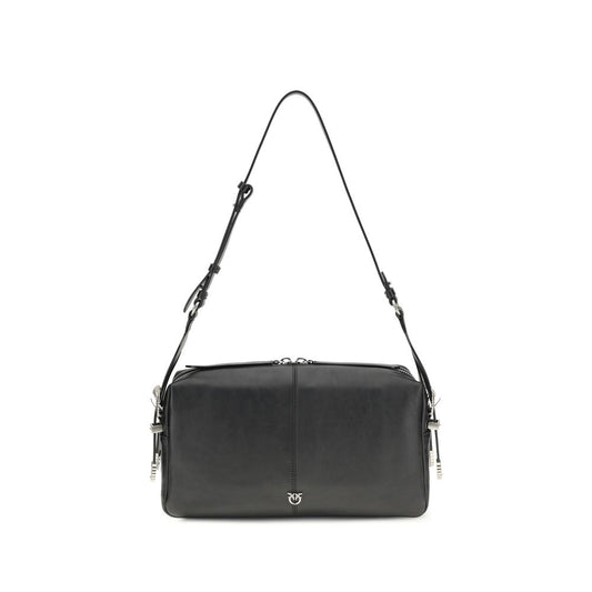 PINKO Black Calf Leather Bos Taurus Shoulder Bag