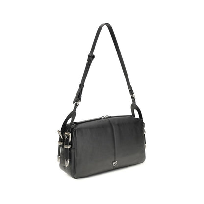 PINKO Black Calf Leather Bos Taurus Shoulder Bag