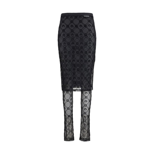 Marine Serre Black Recycled Polyamide Midi Skirt