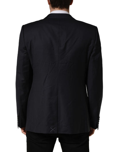 Dolce & Gabbana Dark Blue Wool Slim Fit Coat Men Jacket Blazer