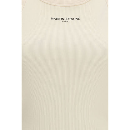 Maison Kitsuné Beige Cotton Sleeveles T-Shirt