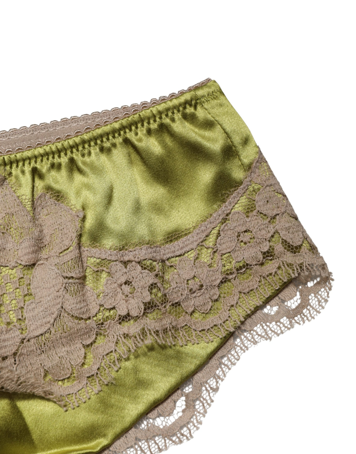 Dolce & Gabbana Underwear Grüner Seidensatin Blumen Spitze Slip Höschen