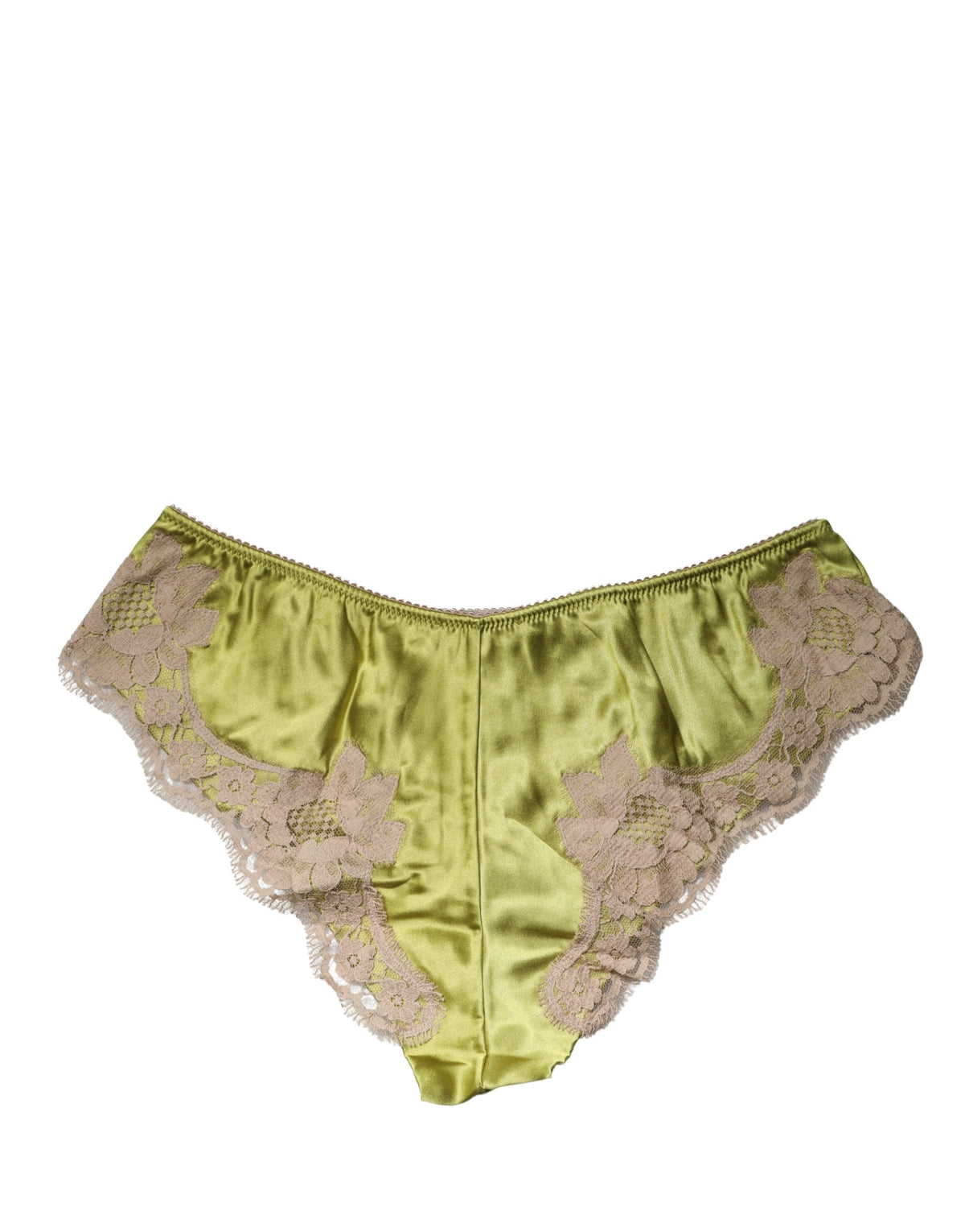 Dolce & Gabbana Underwear Grüner Seidensatin Blumen Spitze Slip Höschen