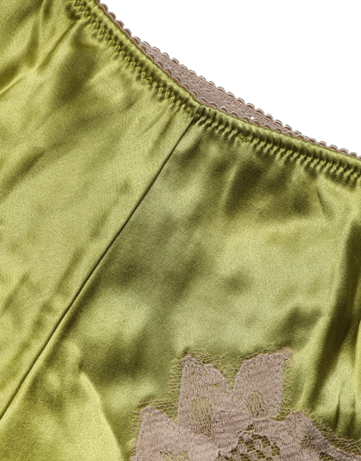 Dolce & Gabbana Underwear Grüner Seidensatin Blumen Spitze Slip Höschen