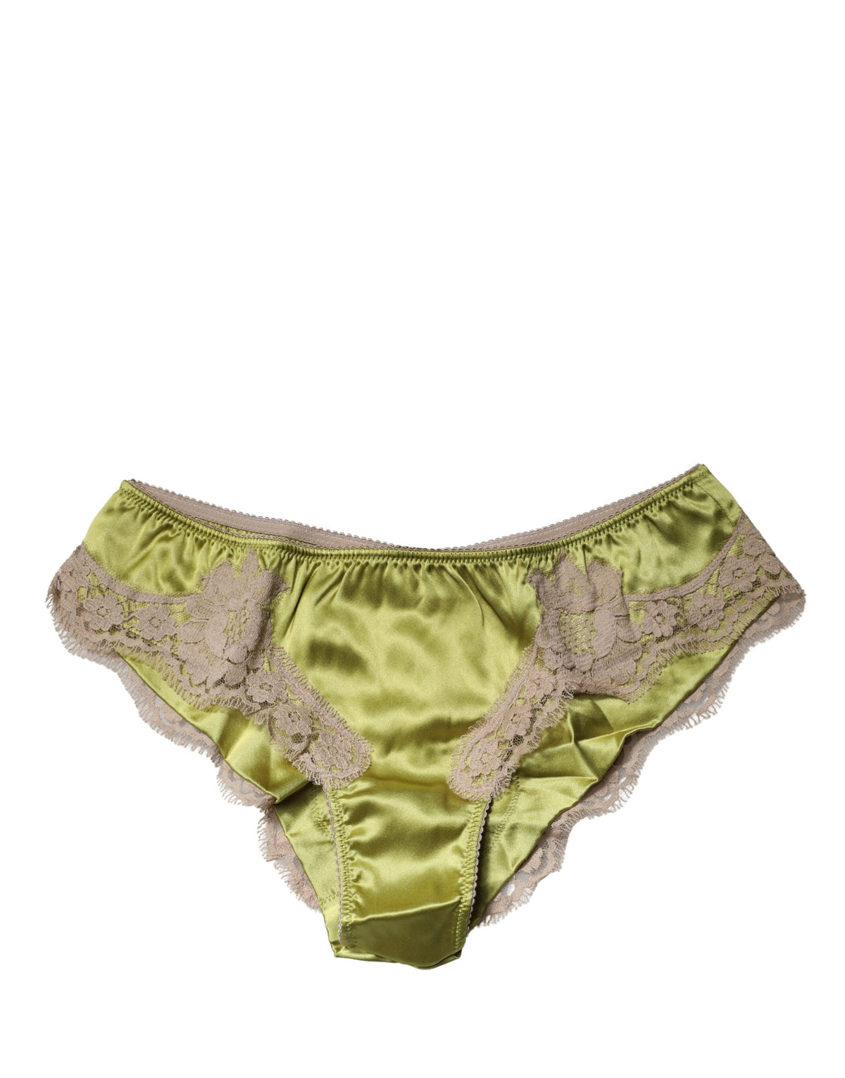 Dolce & Gabbana Underwear Grüner Seidensatin Blumen Spitze Slip Höschen