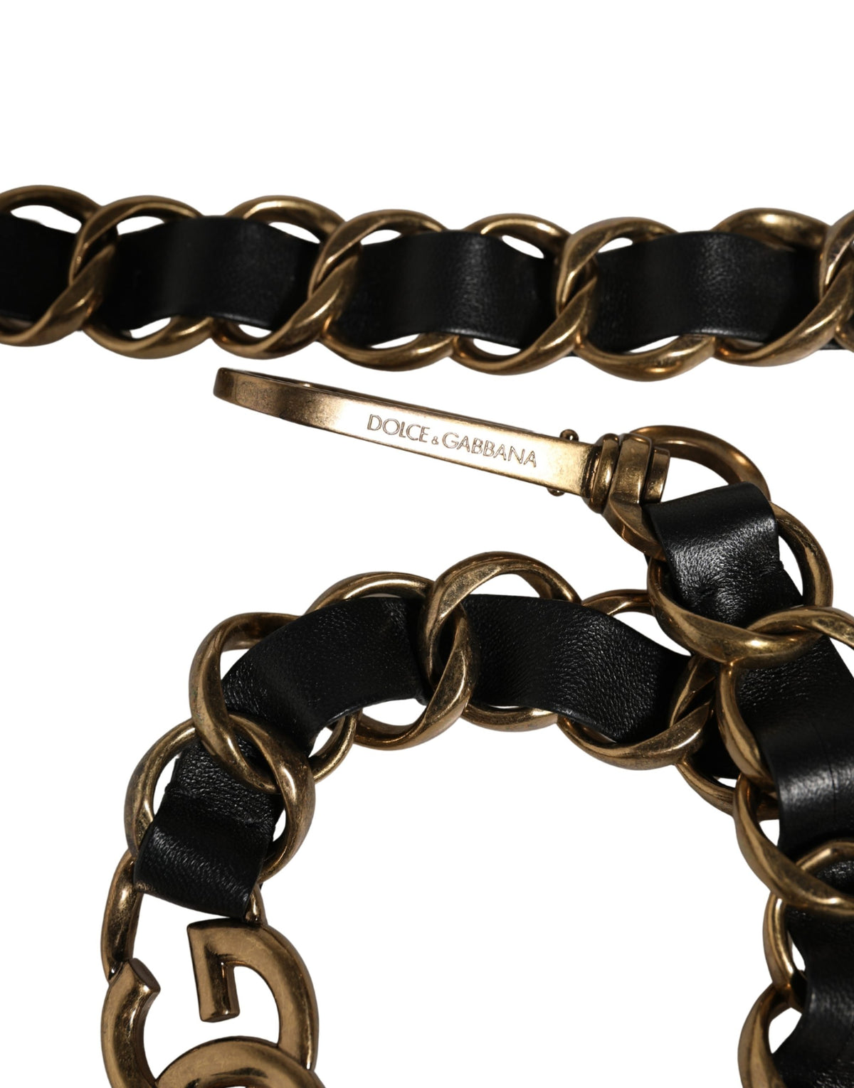 Dolce & Gabbana Black Leather Gold Chain Bag Accessory Shoulder Strap